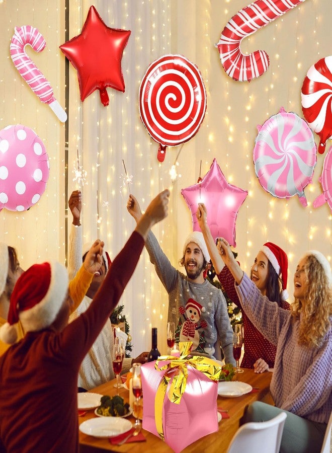 Realspring 62 Pcs Large Christmas Foil Balloons Set Red and Pink Candy Cane Windmill Lollipop Swirl Balloons for Candies Birthday Party Decoration - Image 5